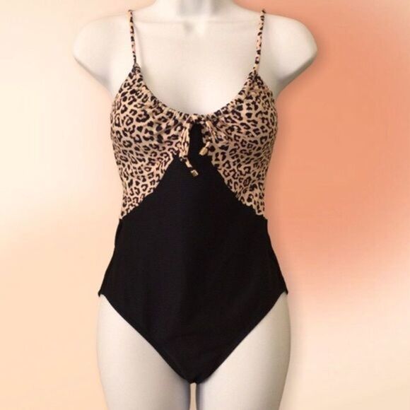 No Boundaries One Piece Leopard Print And Black Swimsuit Size S 3/5‎ Juniors - Picture 4 of 16